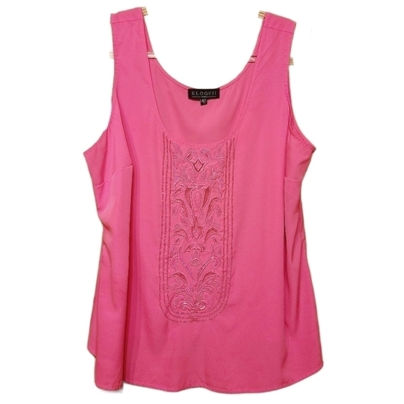 Eloquii | Hot Pink Embroidered Beaded Tank Blouse (Size 18/20) - Picture 1 of 15
